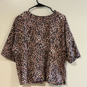 LOFT Animal Print Short Sleeve Top - Brown and Black